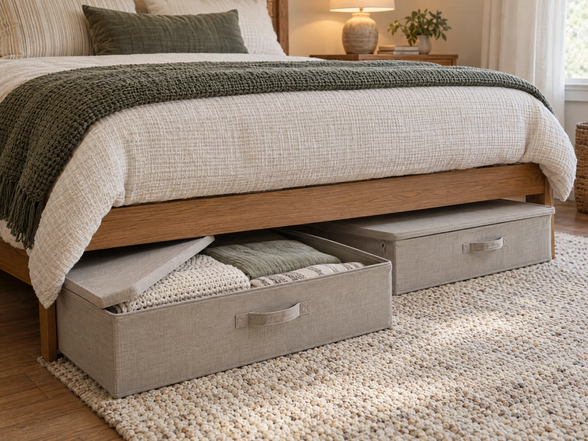 Under-bed storage with lids