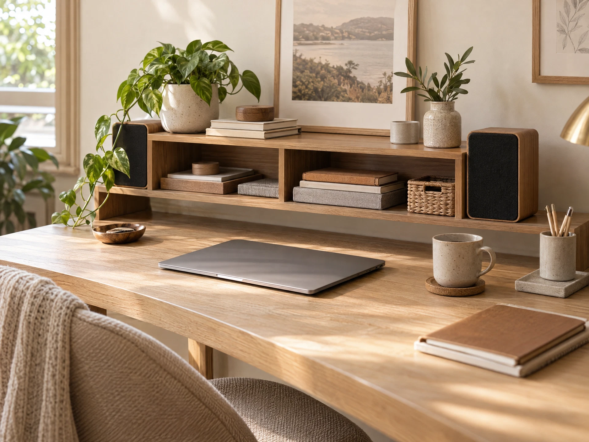Desktop shelves for small spaces