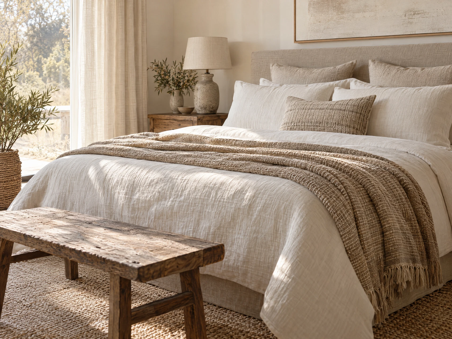 Neutral linen bedding