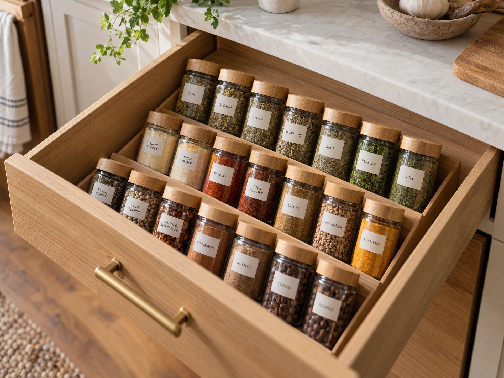 Slim spice drawer organizers