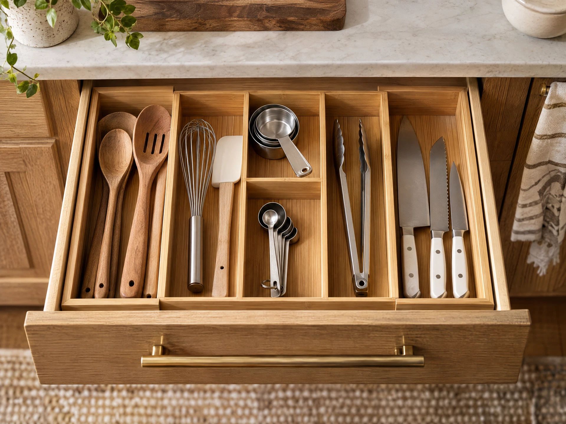 Expandable bamboo drawer organizer